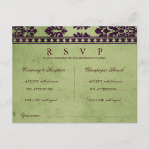 Osa av Dubblan Eggplant Olive Damask Snöre Bröllop Kort