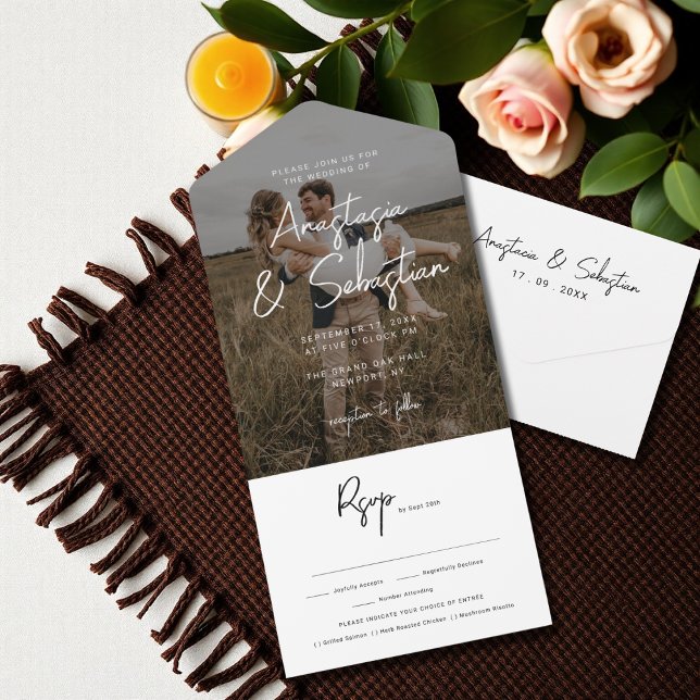 OSA av elegant Black & White Script Photo Bröllop  (Skapare uppladdad)