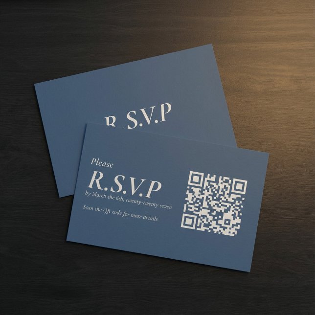 OSA av elegant Blue Serif QR-kod Tilläggskort (Elegant Blue Serif QR Code RSVP Enclosure Card.)