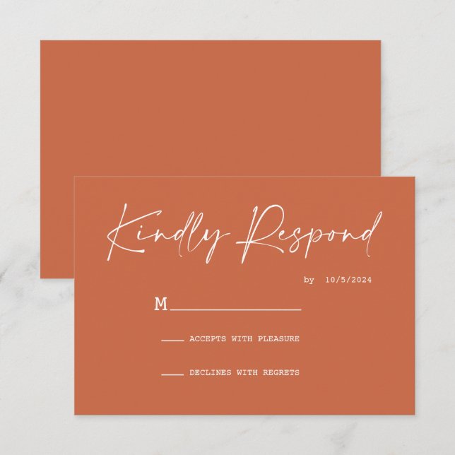 OSA av elegant Terracotta Response Card Kort (Fram/baksida)