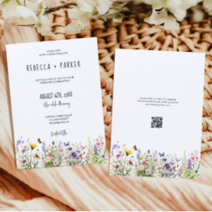 Osa av färgade vilda blommor bröllop qr-kod på bak inbjudningar
