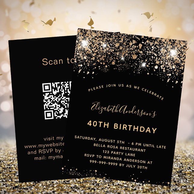 Osa av guld glitter QR-kod vid dagstidning Inbjudningar (Skapare uppladdad)