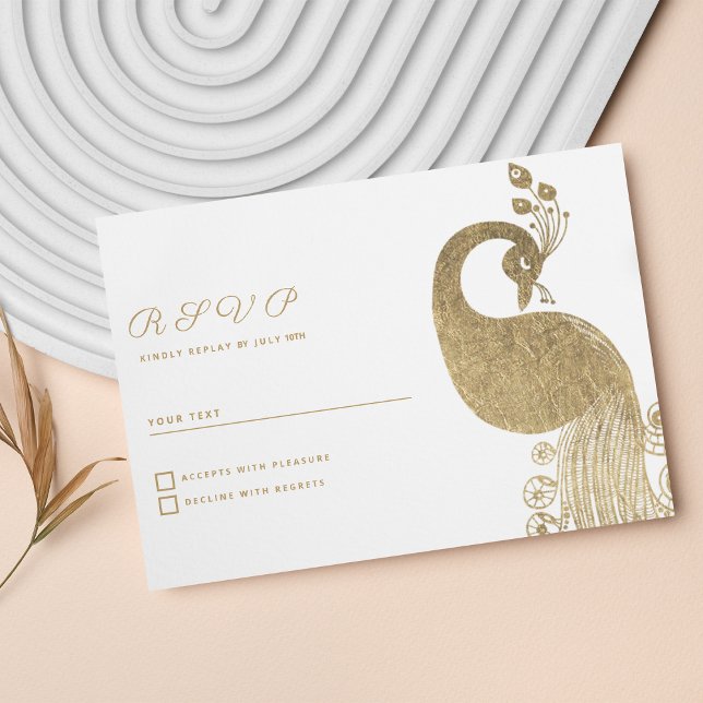 Osa av guld royal i eleganten för boskapsuppfödnin inbjudningar (Luxury white gold royal peacock elegant RSVP )