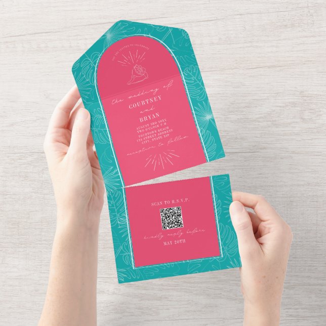 OSA av handflatan Träd Rosa Blue Beach Wedding QR  (Tearaway)