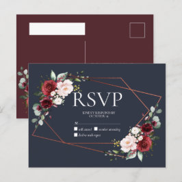 Osa av koppargeometrisk burgundy Blue No Menu Inbjudan Vykort