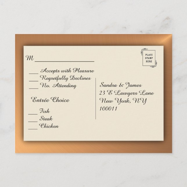 Osa av kopparShine Menu Inbjudan Vykort (Baksida)