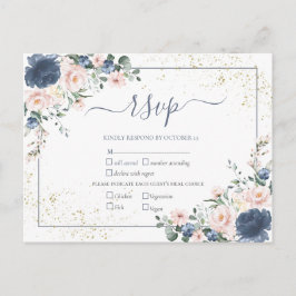 Osa av lätt dammsug blått  Rosa Guld Blommigt Inbjudan Vykort