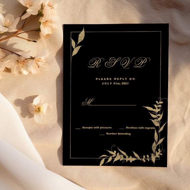 Osa av lyxsvart och guld inbjudningar (Luxury black and gold foliage RSVP )