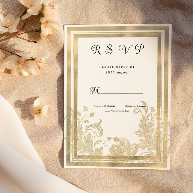 Osa av lyxvintage guld blommigt inbjudningar (Luxury vintage white gold floral RSVP )