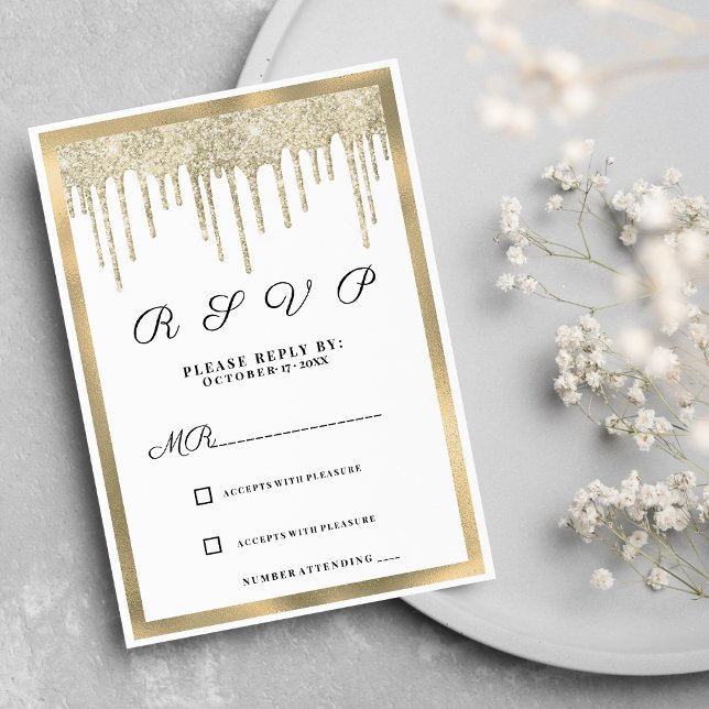 Osa av lyxvit guld glitter droppar i  inbjudningar (Luxury white gold glitter drips RSVP )