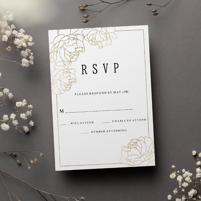 Osa av lyxvit guld-typografi av blommigt inbjudningar (Luxury white gold typography peony floral RSVP)