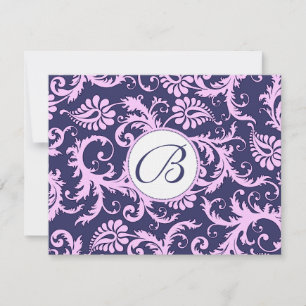 Osa av marin och Rosa Damask Swirls Bröllop Respon Kort