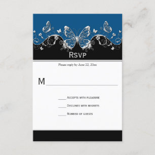Osa av ornate Blue Black Silver Butterflies Kort
