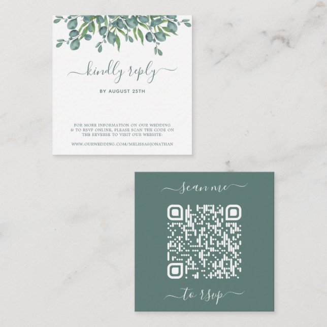 Osa av QR-kod Eucalyptus Botanical Bröllop Website Tilläggskort (Fram/baksida)