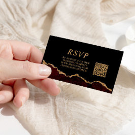 Osa av QR-kod för Black & Burgundy Guld Font Bröll Tilläggskort