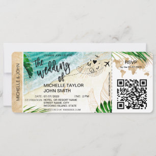 Osa av QR-kod för boardpass World Map Island Beach Inbjudningar