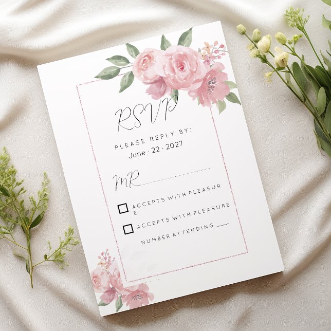 Osa av rosa blommigt av vattenfärgsbotanik inbjudningar (Watercolor botanicals pastel pink floral RSVP )
