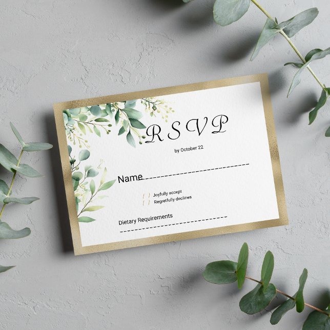 Osa av vattenfärg, rustik eucalyptus greenery guld inbjudningar (Watercolor rustic eucalyptus greenery gold RSVP)
