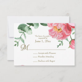 Osa av vattenfärgen Rosa & White Peonies Blommigt Kort
