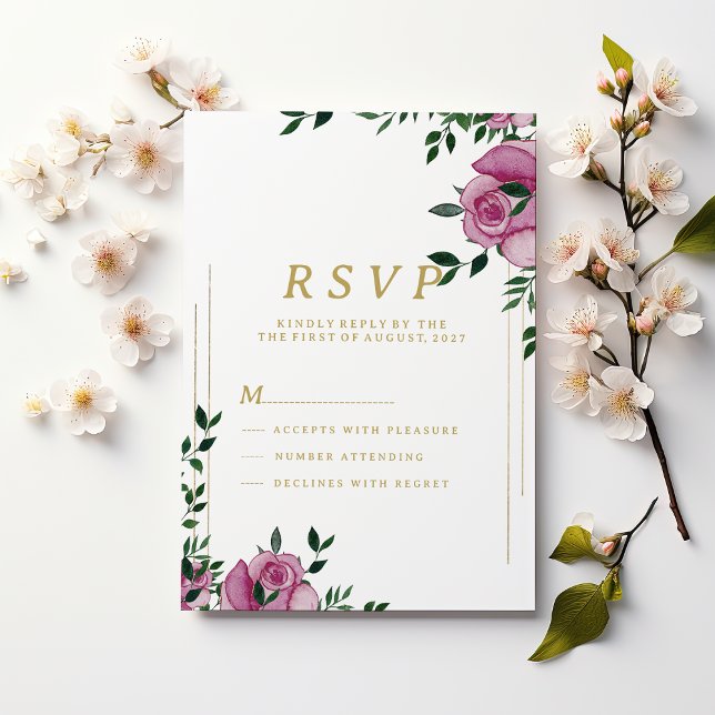 Osa av vattenfärgslilak grönt guld blommigt inbjudningar (Watercolor lilac green gold floral RSVP )