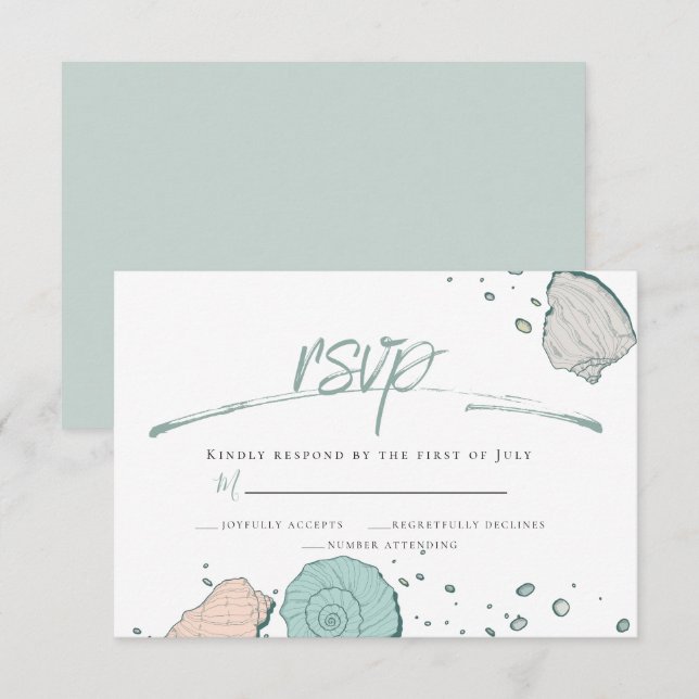 OSA | Avslappnad Beach Seashells Coral and Teal Inbjudningar (Fram/baksida)