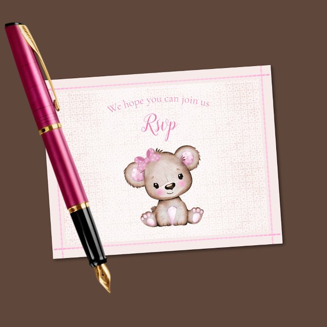 OSA Baby Shower Cute Girl Bear Kort (Skapare uppladdad)
