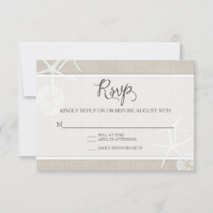 OSA Beach Wedding Starfish Damask Wooden Simple Kort