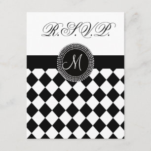 OSA Black and White Monogram Bröllop Card Kort
