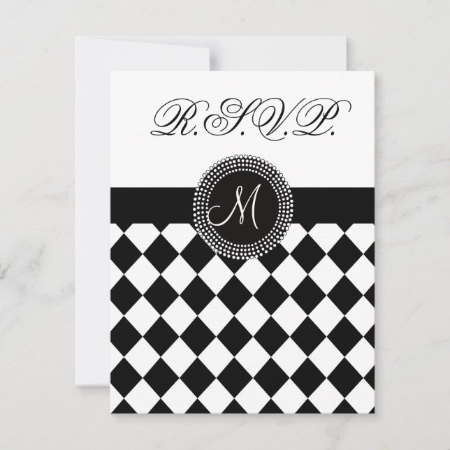 OSA Black and White Monogram Bröllop Card Kort (Framsida)