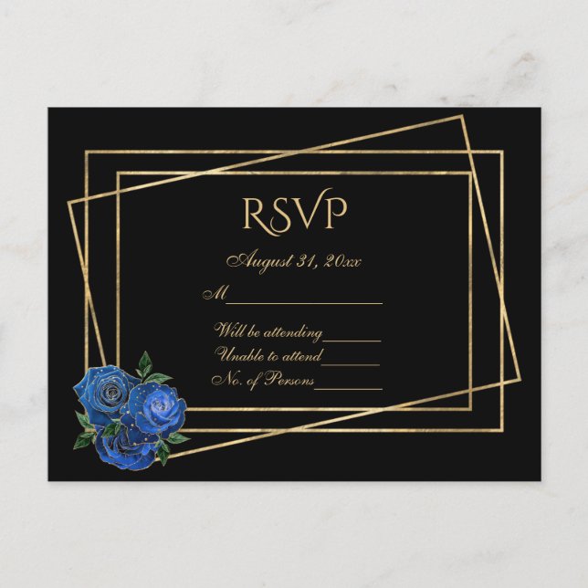 OSA Black och Guld med Royal Blue Glam Ro Vykort (Framsida)