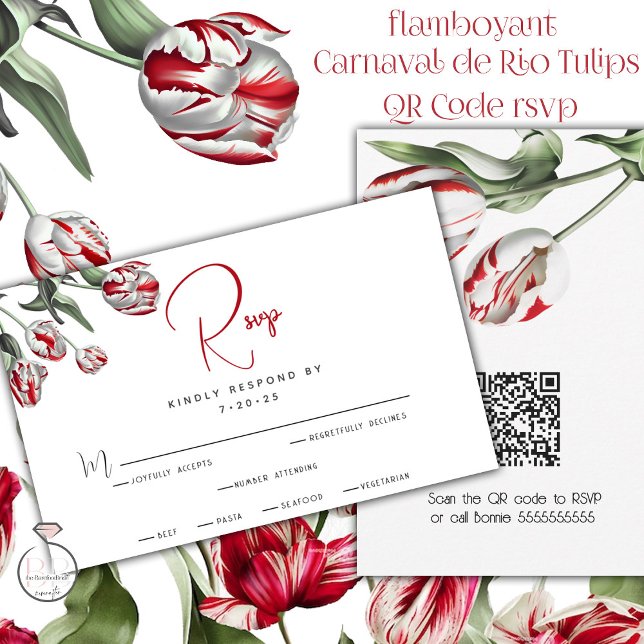 OSA | Blommigt Red & White Rembrandt Tulips Kort (Easy Peasy RSVP using  your QR code for your  guests to reply with just a click of their camera/)