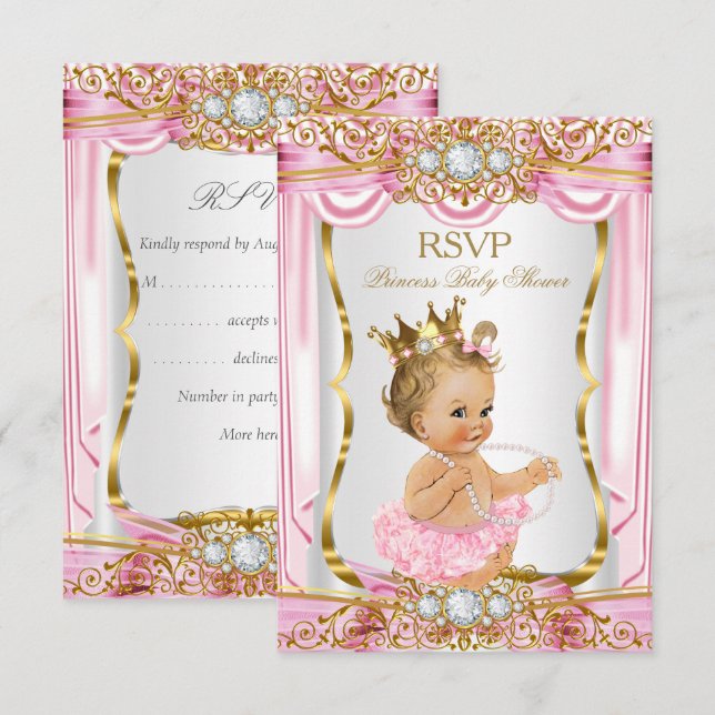 OSA Blonde Girl Princess Baby Shower Rosa Silke Inbjudningar (Fram/baksida)