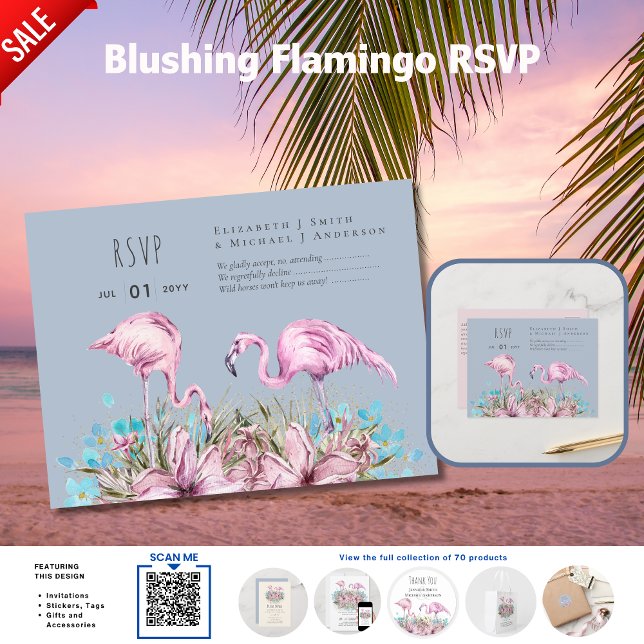 OSA - Blushing Flamingos Tropical Beach Wedding Vykort (Skapare uppladdad)