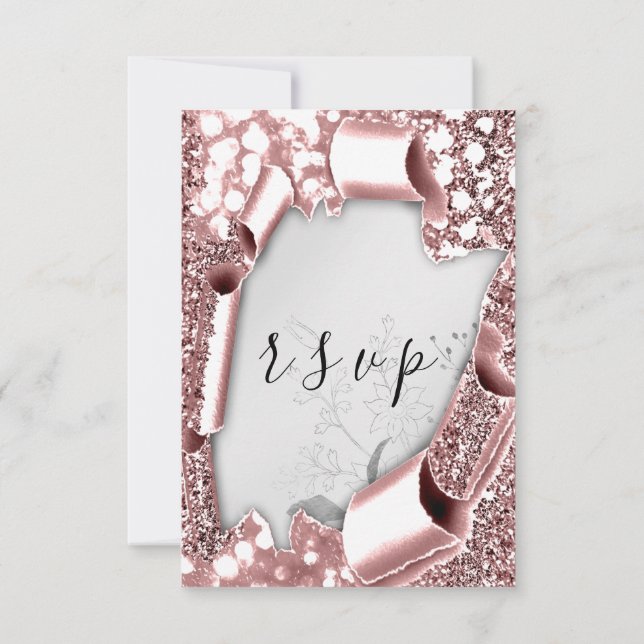 OSA Bröllop Glitter Blommigt Silver Ro  Kort (Baksida)