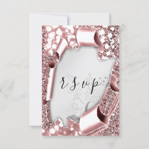 OSA Bröllop Glitter Blommigt Silver Ro Kort