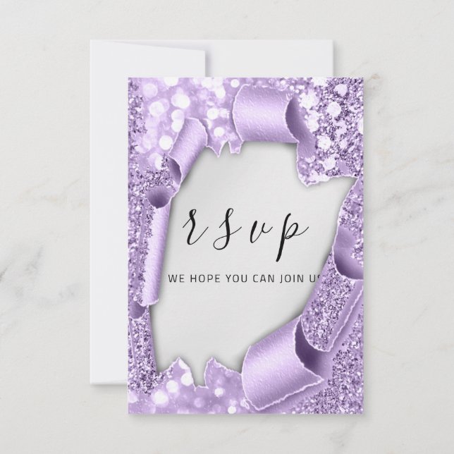 OSA Bröllop Silver Grått Papper Lila Violet Glam Kort (Baksida)