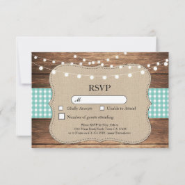 OSA Bröllop Teal Check Wood Light Cards Inbjudan