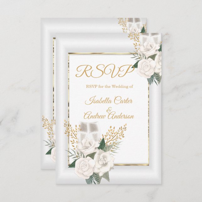 OSA Bröllop Vit ros Blommigt Champagne Guld (Fram/baksida)