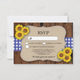 OSA Burlap Bröllop Wood Rustic Blue Check Cards