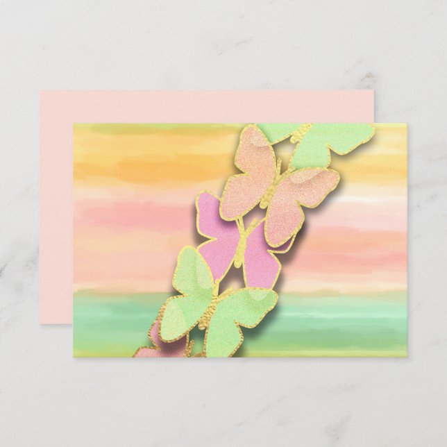 OSA Butterfly Rosa Grönt Peach Watercolor Inbjudningar (Fram/baksida)