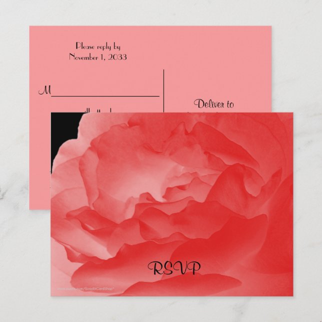 OSA, Elegant Coral Rosa ros Blommigt Inbjudan Vykort (Fram/baksida)