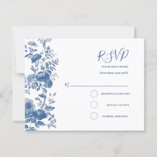 OSA Elegant Fransk Blommigt Toile Blue Bröllop Kort