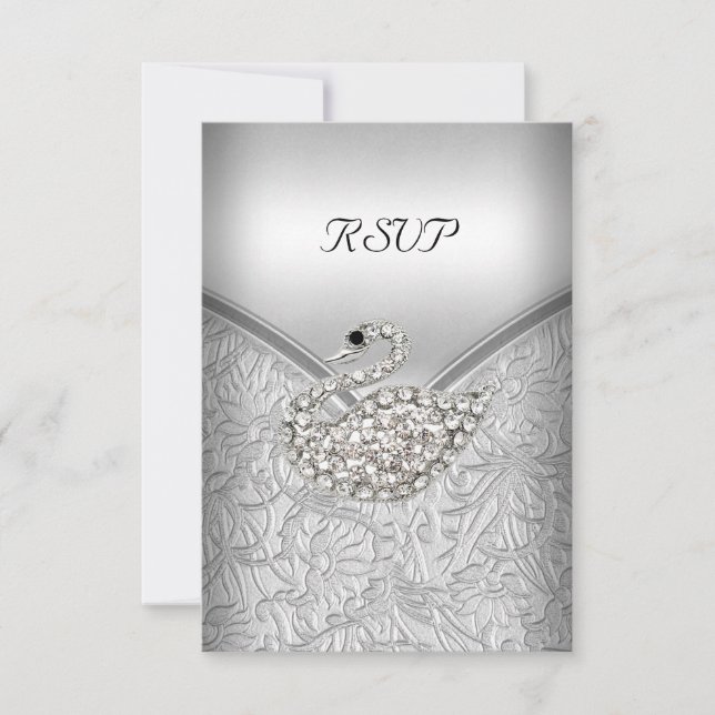 OSA Elegant Silver White Svan Födelsedagsfest Inbjudningar (Framsida)