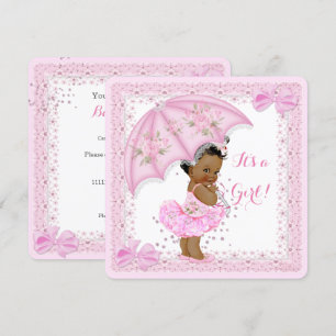 Ösa Etnisk Bebis Baby Shower Flicka Rosa Paraply Inbjudningar