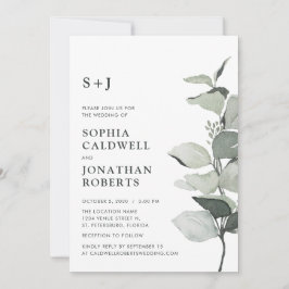 Osa Eucalyptus Sage Monogram Bröllop Inbjudningar