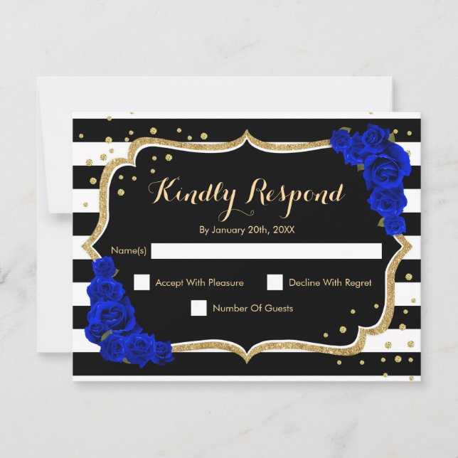 OSA Födelsedagsfest - Guld Black Royal Blue Card Inbjudningar (Framsida)
