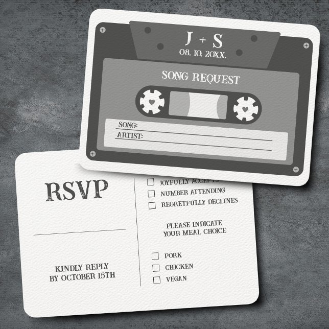 Osa för begäran om Sång i Retro-kassettbandsblandn Tilläggskort (Music tape RSVP card)