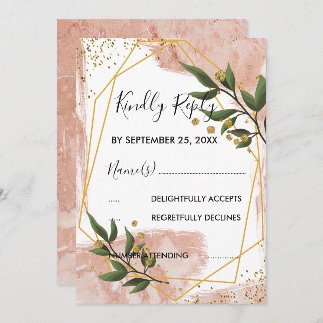 Osa för Blommigt i den moderna Guld-Ram-Elfenbensk Inbjudningar (Fram/baksida)