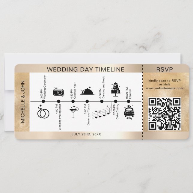 Osa för boardingpass Illustrated Bröllop Timeline Inbjudningar (Framsida)