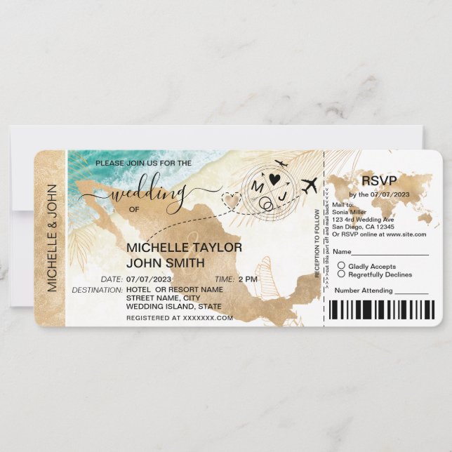 Osa för boardpass World Map Mexico Beach Inbjudningar (Framsida)